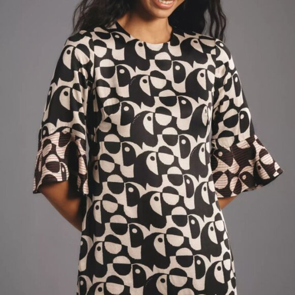 NWT Farm Rio x Anthropologie Geo Toucan Mini Dress Sz XS White/Black - Picture 4 of 4